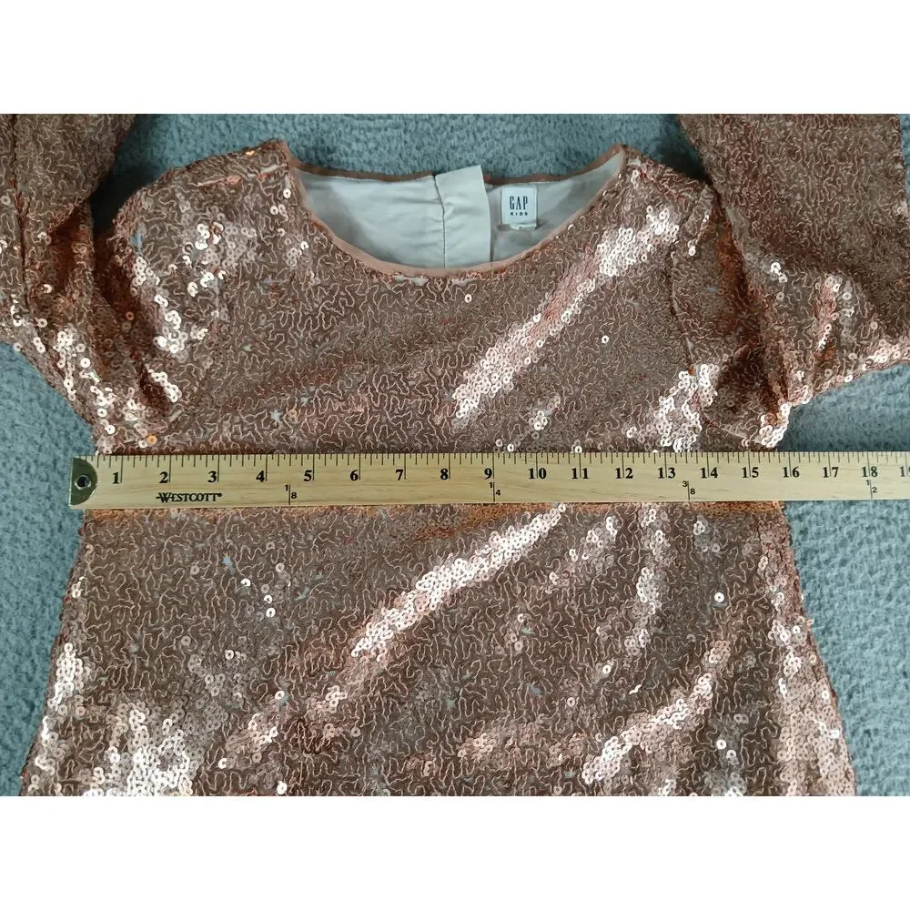 Gap Sequin Dress Girls XL Rose Gold Knee Length Mod Fancy Christmas Sparkle